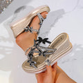 2026 New Women Wedge Sandals Platform Fashionable Butterfly Decoration Sandals Rhinestones Shoes for Women Zapatos De Mujer Zpaxo black 35