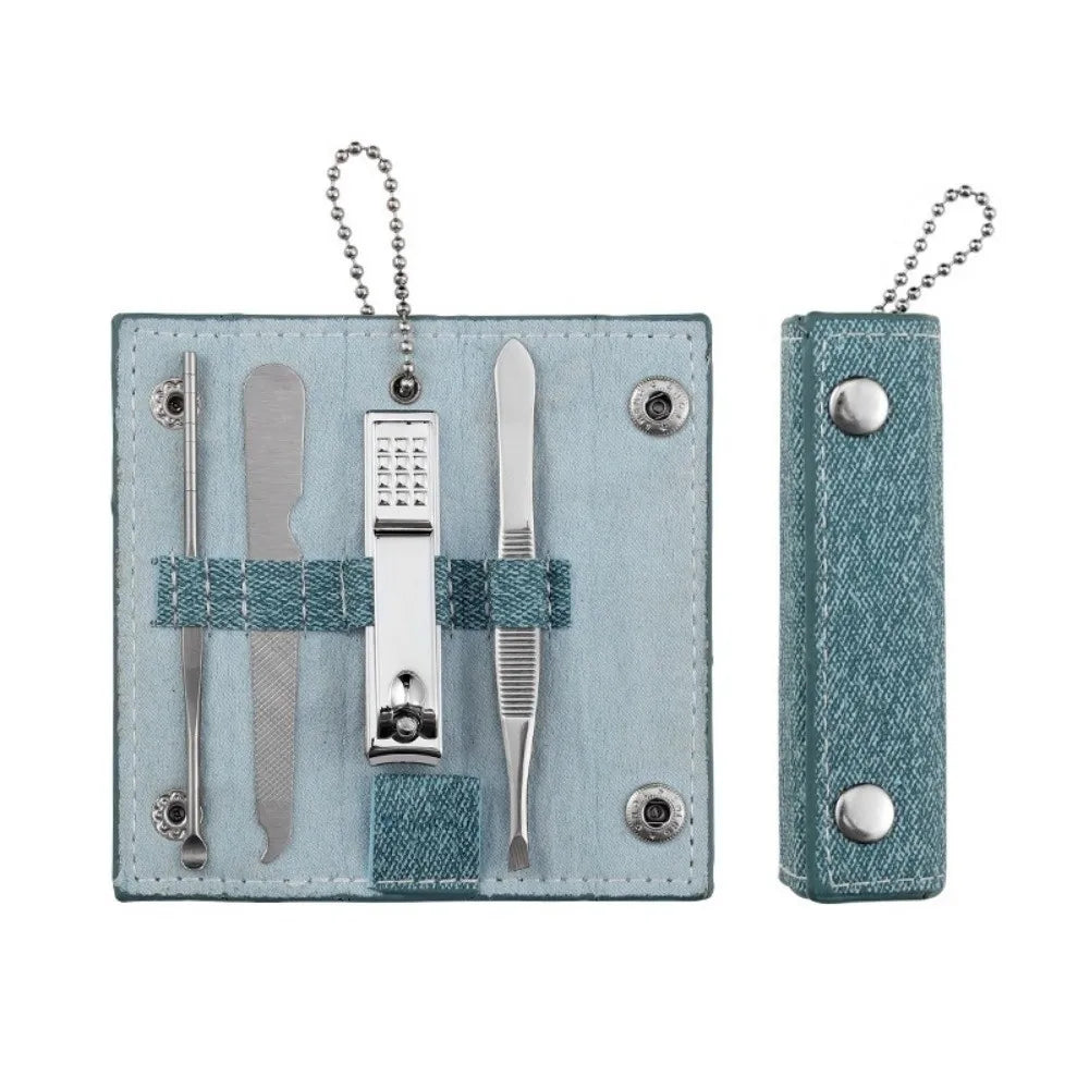 Travel 4 in 1 Nail Clipper Kit Stainless Steel PU Leather Case Manicure Tools Set Ear Spoon Mini Eyebrow Trimming Tool Zpaxo