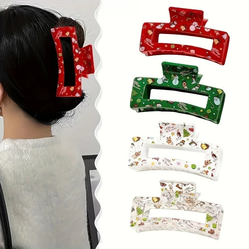 Christmas Hair Claw Clip Festive Pattern Non-slip Strong Hold Cute