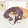 Cute Fox U Shape Neck Pillow Animal Cotton Plush Travel Car Home Pillow Health Care with Eye Mask Nap Animal Pillow Almohada Zpaxo Purple 28x28x8cm