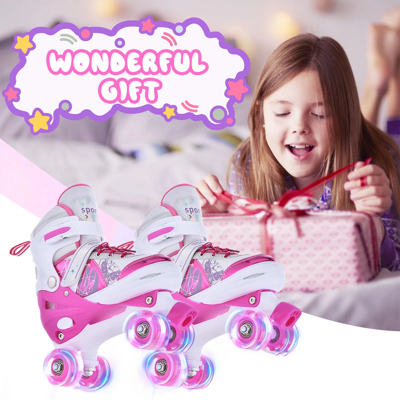 Roller Skates Girls Boys Kids 4 Adjustable Light Up Skate Shoes Ages