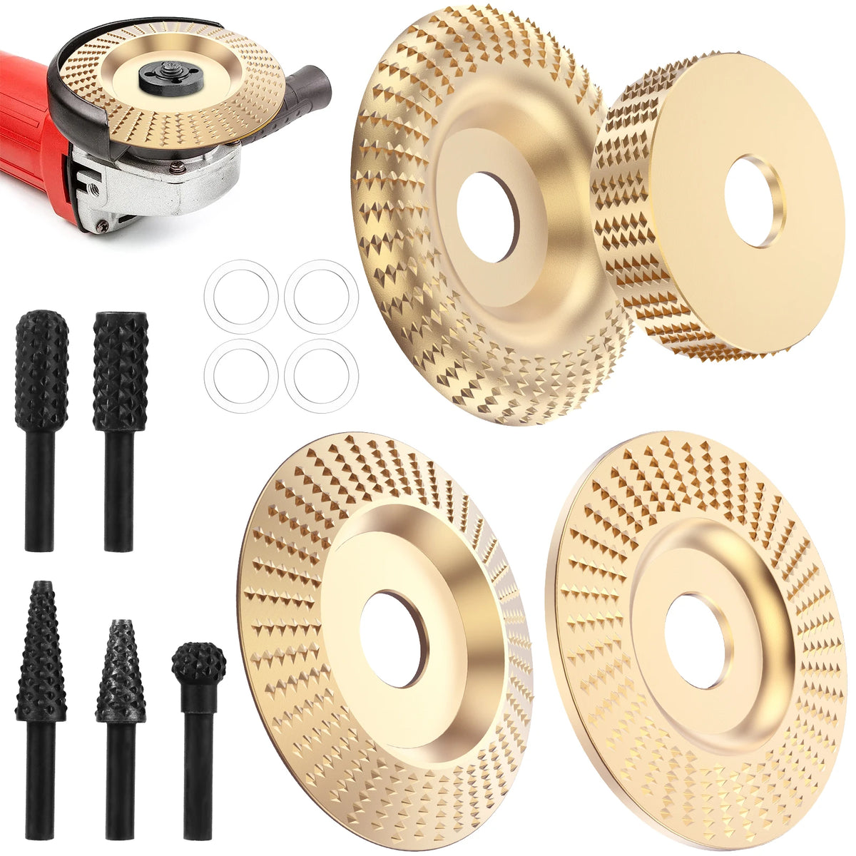 Wood Carving Disc Tungsten Carbide Angle Grinder Wheel For 4 4.5 Inch Grinders Shaping Sanding Polishing Stripping Woodworking Zpaxo set B 4 inches