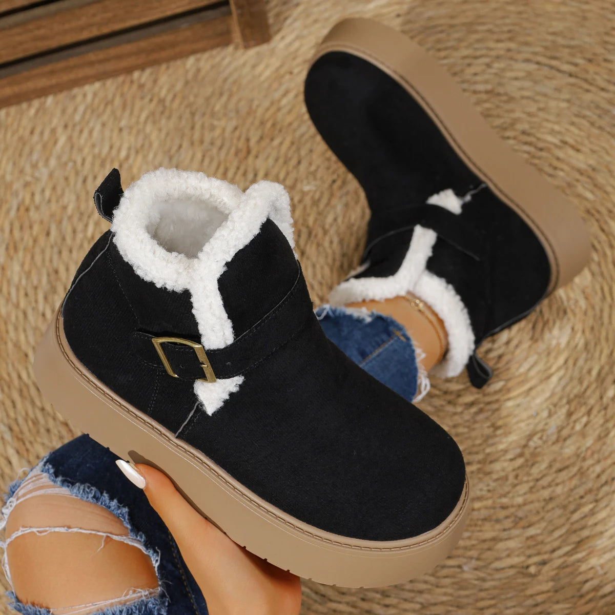 2025 New Women Ankle Boots Plush Warm Fashion Snow Boots Women Comfortable Outdoor Platform Shoes Luxury Winter Flat Shoes Women Zpaxo