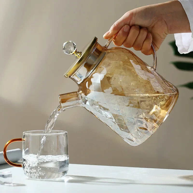 1/1.8L Glass Tea Kettle With Bamboo Lid And Removable Filter Spout Champagne Teapot For Loose Leaf Blooming Tea And Fruit Tea Zpaxo