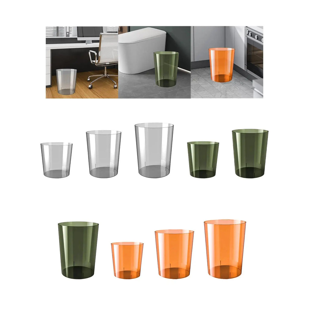 Waste Paper Bin Rubbish Bin Clear Round Dustbin Trash Can for Dressing Table Office Bedroom Kids Room Zpaxo