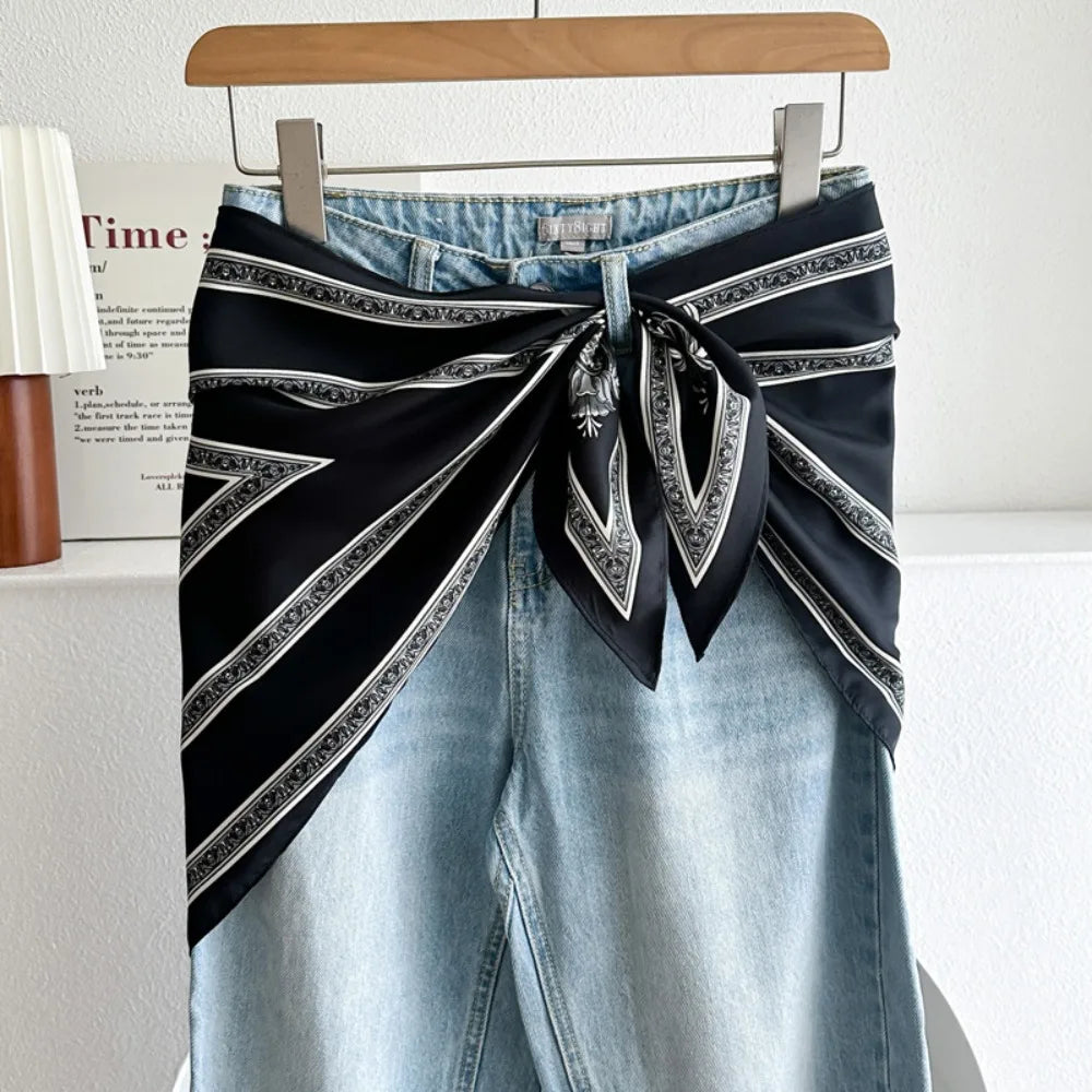 Satin Silk Scarf Ethnic Style Literary Style Waist Triangle Scarf Belt Versatile Accessory Women's Waist Scarf Women's Fashion Zpaxo Style-2