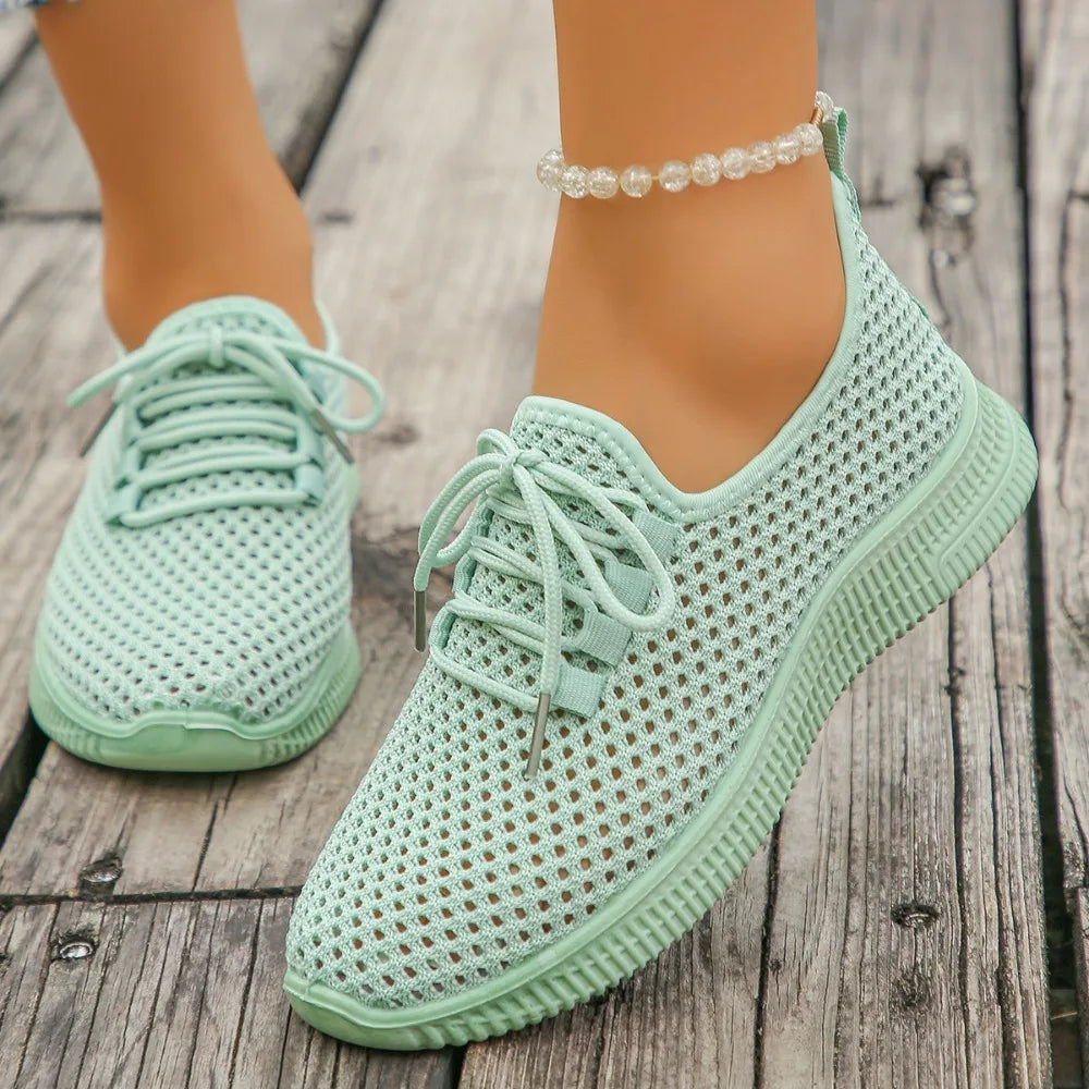 Women's Breathable Mesh Sneakers Lace-up White Walking Shoes Non-slip Zpaxo image color 4 38