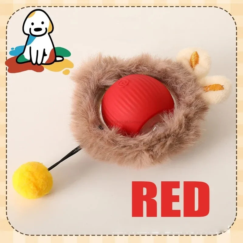 Electric Cat Ball Toys Automatic Rolling Ball Faux Tail Rechargeable Pet Interactive Toy Dog Cat Training Imitate Mouse Pet Toys Zpaxo Plush-Red