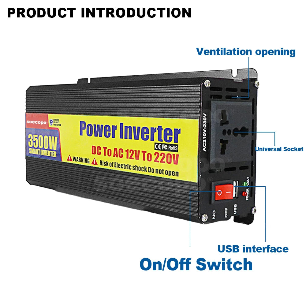 1000W-3500W Intelligent Inverter 12V 24V 48V 110V 220V DC AC Single