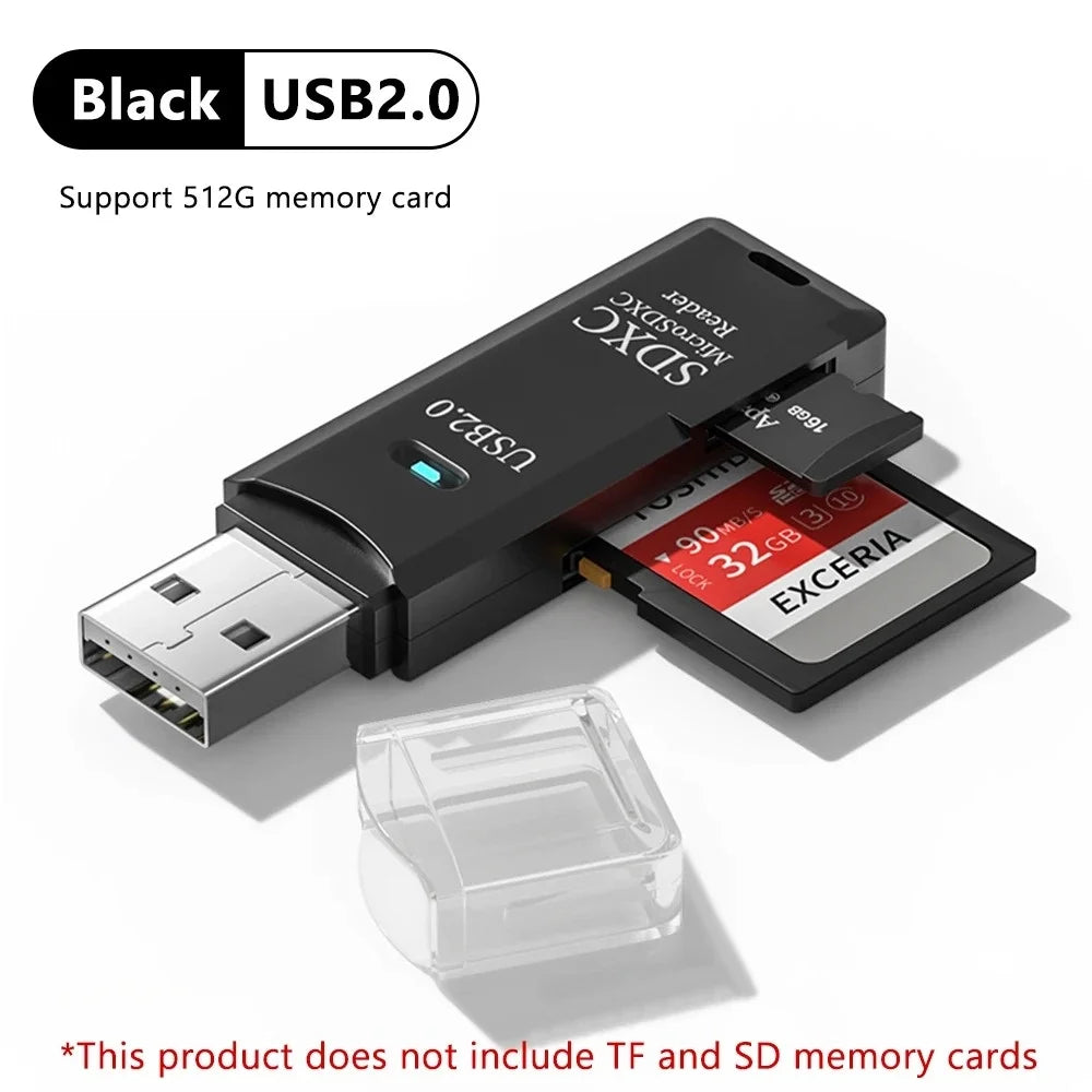 2-in-1 USB 3.0 Micro SD & TF Card Reader Adapter | High Speed Memory Card Reader Zpaxo USB 2.0 Black