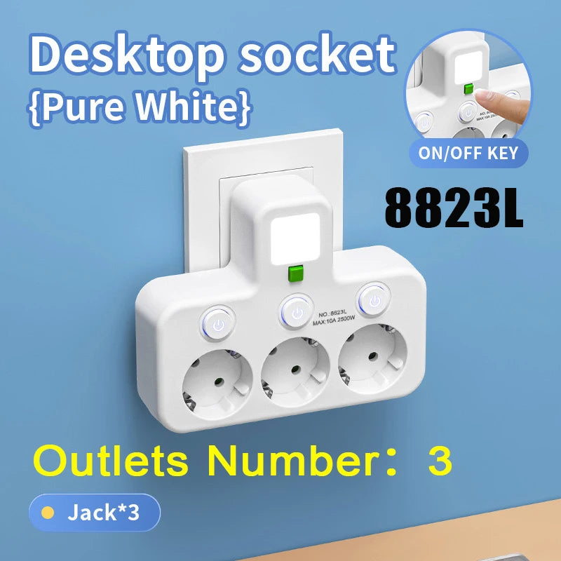 EU Power Strip with USB-C, Multiple AC Outlets & Switches EU Power Strip Zpaxo 8823L White EU Plug
