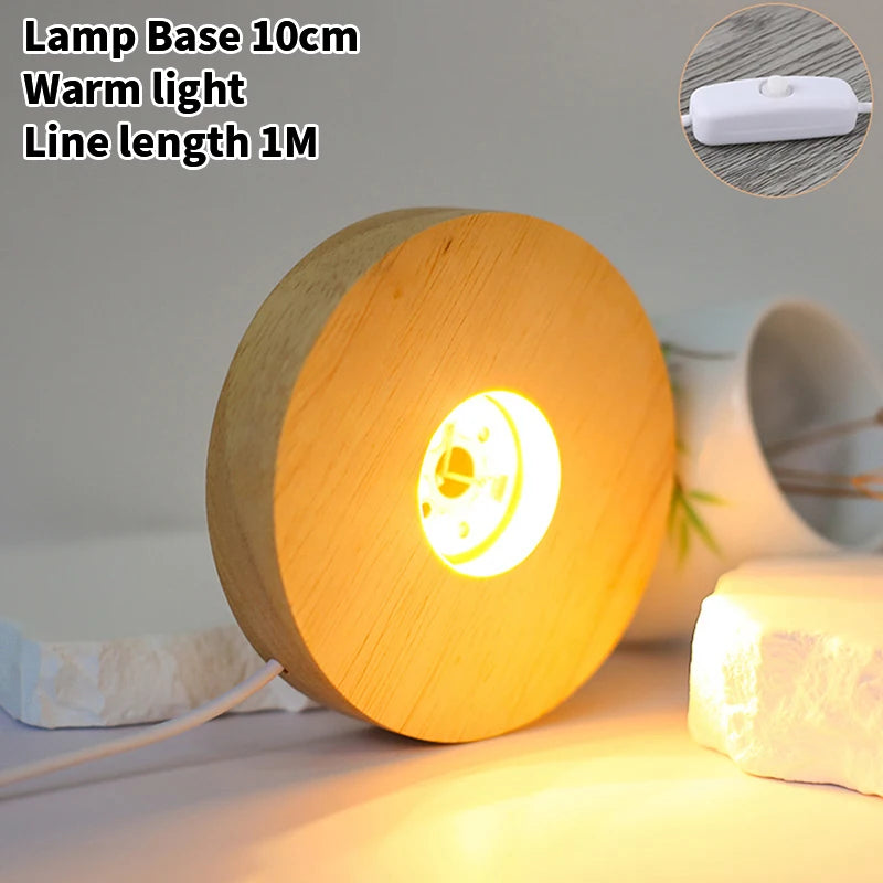 Wood Light Base Rechargeable Wooden LED Rotating Display Stand Lamp Zpaxo 10cm Warm light 1M