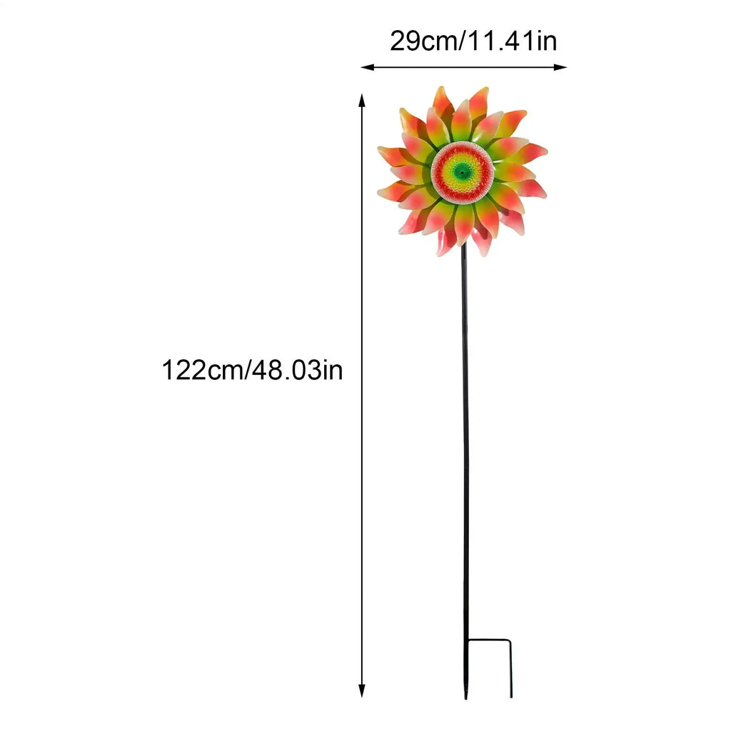 Garden Wind Spinners Metal Flower Windmill Stake Spinner Yard Outside
