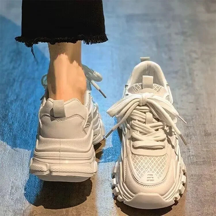 Fashion Platform Sneakers Women Lace Up Shoes Thick Sole Height