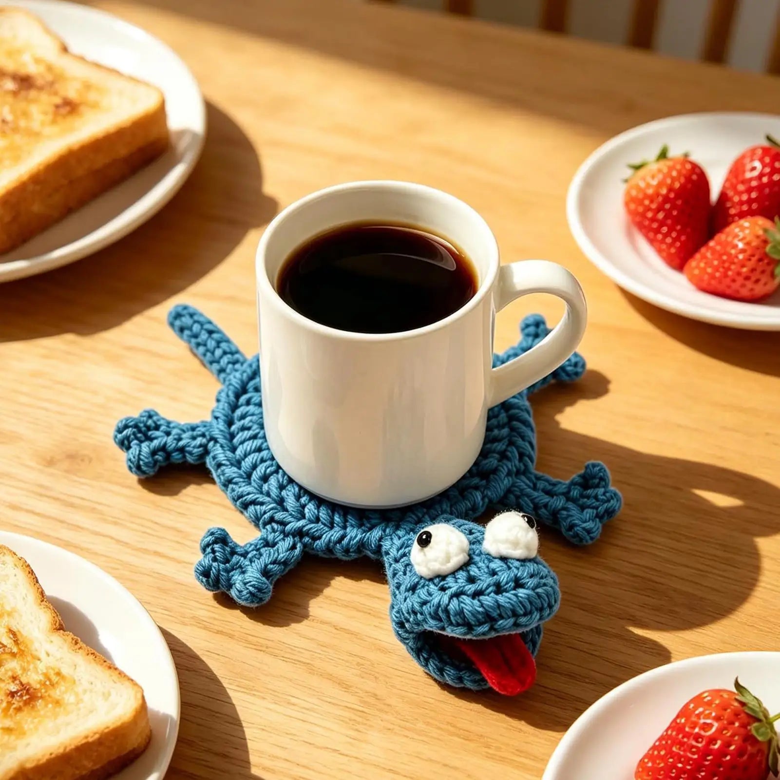 Crochet Coaster Animal-Themed Table Protection Ornament Lizard Shape Yarn Coaster for Bedroom Nightstand Birthday Party Zpaxo