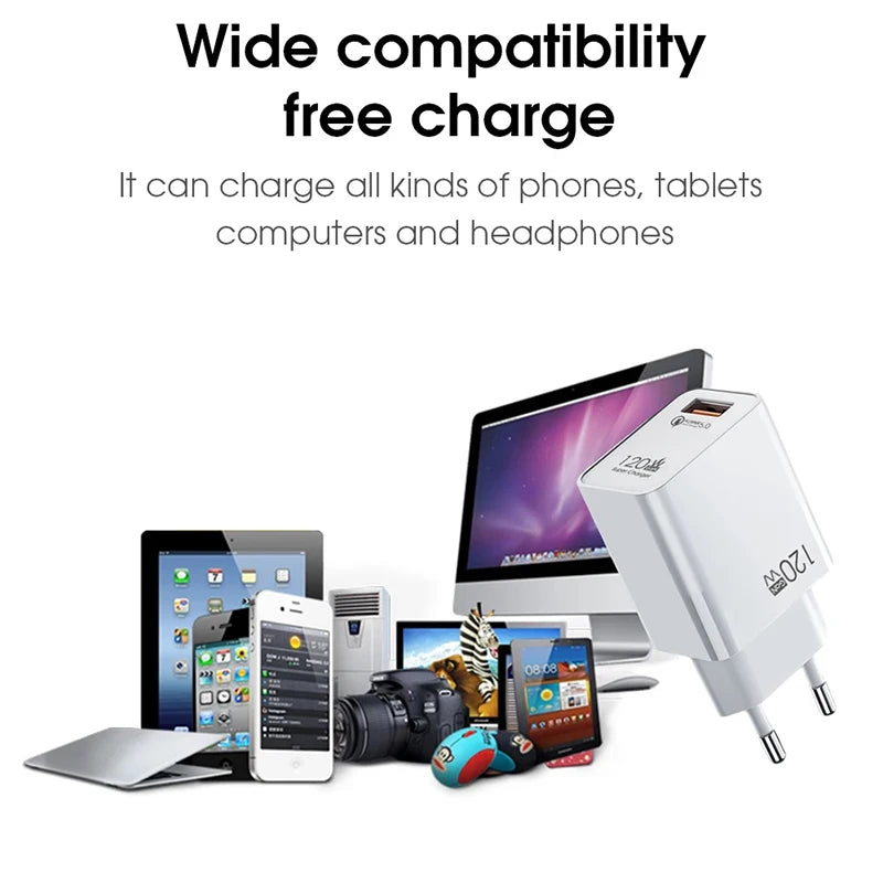 120W Fast Charger 6A Cable USB Type-c Gan Quick Charge 5 0 Phone