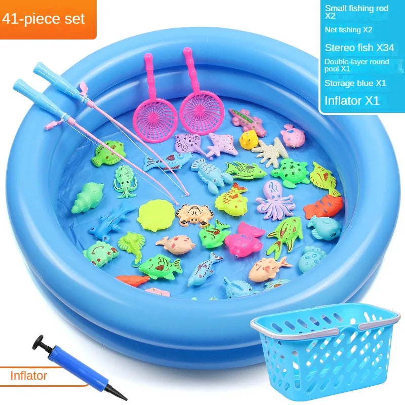 Magnetic Fishing Toy Pool for Boys and Girls, Fun Game for Playing Home, Summer Puzzle Square Night Market Stall Set Zpaxo suit B