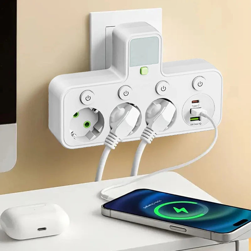 EU Power Strip with USB-C, Multiple AC Outlets & Switches EU Power Strip Zpaxo