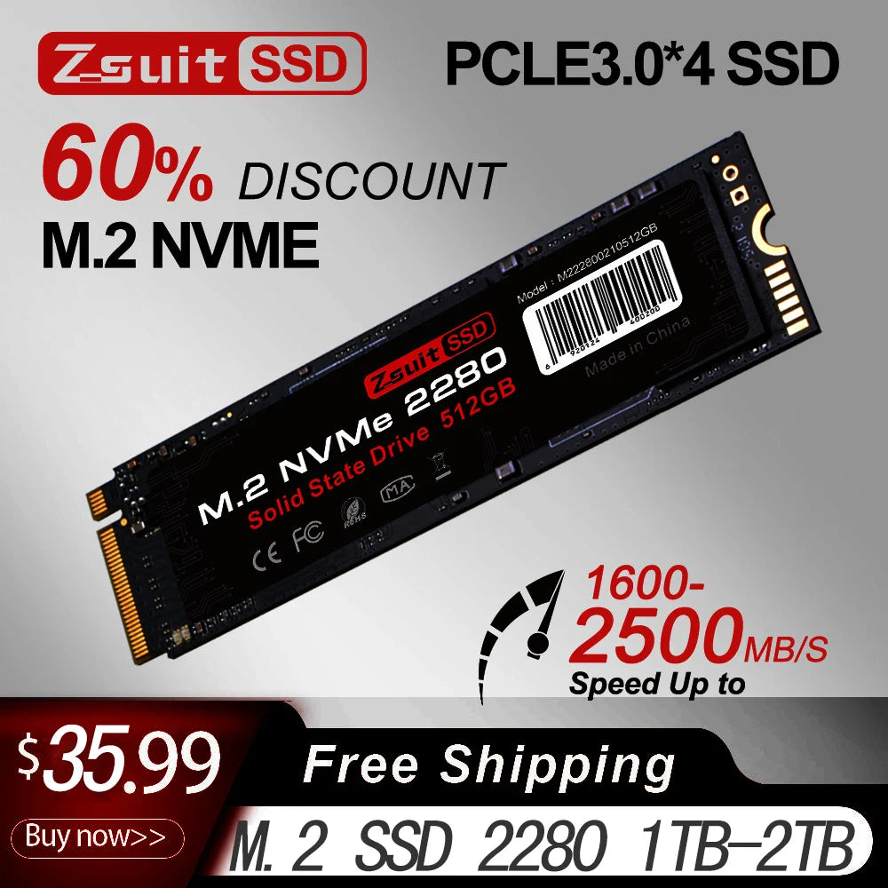 ZSUIT M.2 Nvme SSD PCIe3.0 SSD Fast Read Write M2 SSD 1TB Solid State Hard Disk M.2 Nvme 2280 Internal Hard Disk Hdd For Laptop Zpaxo 2TB