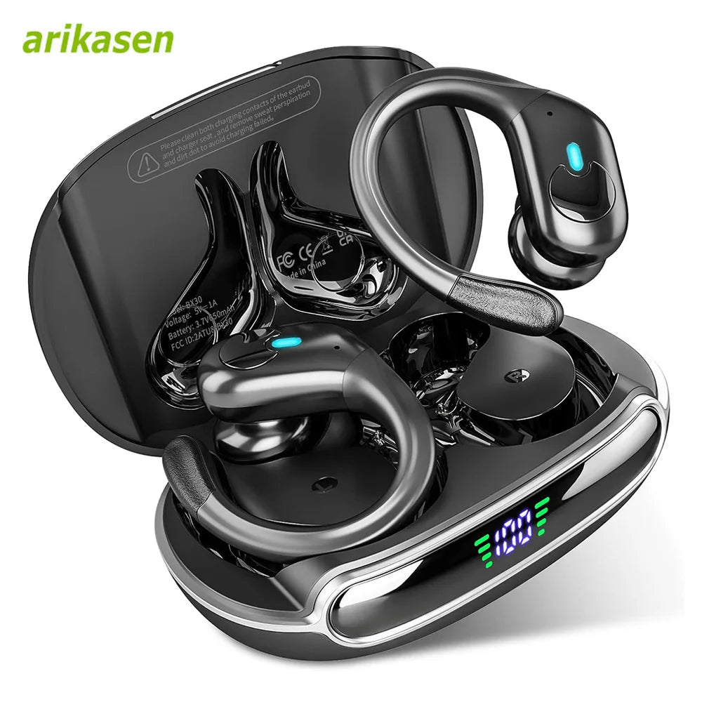 Bluetooth 5 3 Headphones True Wireless Earbuds Bass Stereo Sound LED Zpaxo black