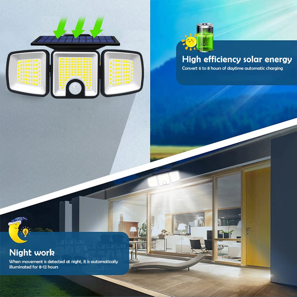 3 Heads Solar Motion Sensor Lights 236 223LED Security Flood Zpaxo