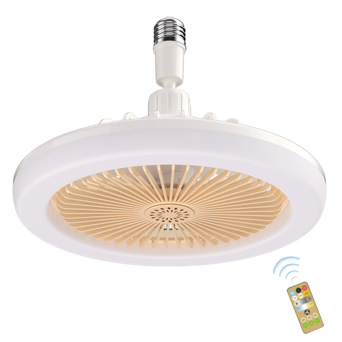 2 In 1 Energy Saving Remote Control Ceiling Fan Lamp Infinitely Dimmable E27/26 Base Bottom Noise Mute LED Decorative Light Zpaxo Yellow Control