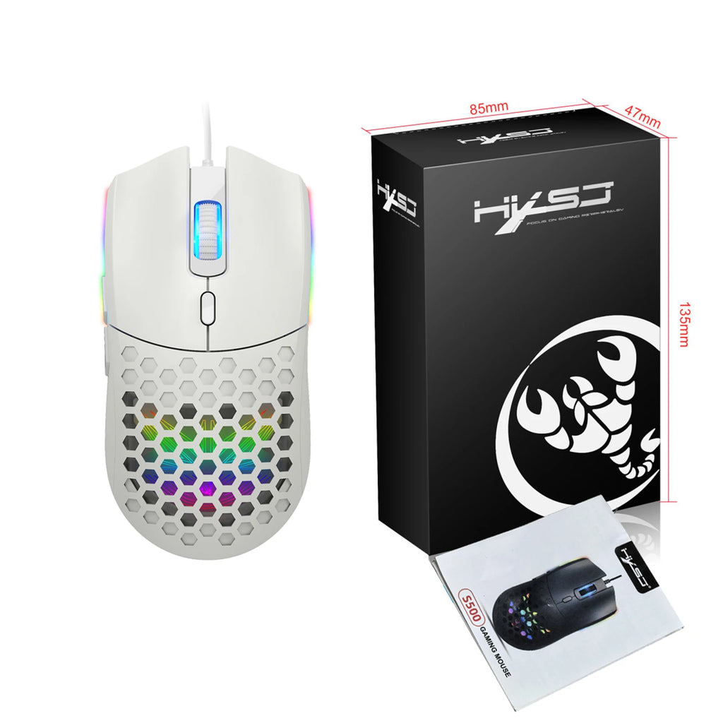 Wired Mouse Hollow Design Gaming Mouse with 6400DPI Colorful Backlit Ergonomic for Gaming and Working Zpaxo WHITE