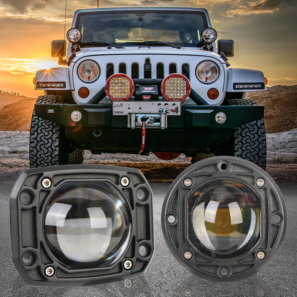 6000K White 3500K Yellow 8D Lens Fog Lights Flush Mount Driving Work