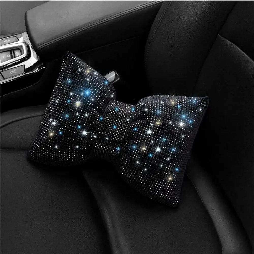 Rhinestone Crystal Bow Car Headrest Bling Neck Rest Bowknot Pillow Zpaxo black
