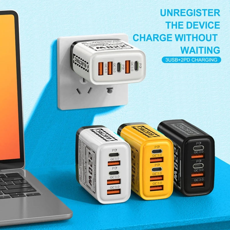 220W Mech-style 3 USB Dual Type-c Charger 5V 2A Smart Charging Head