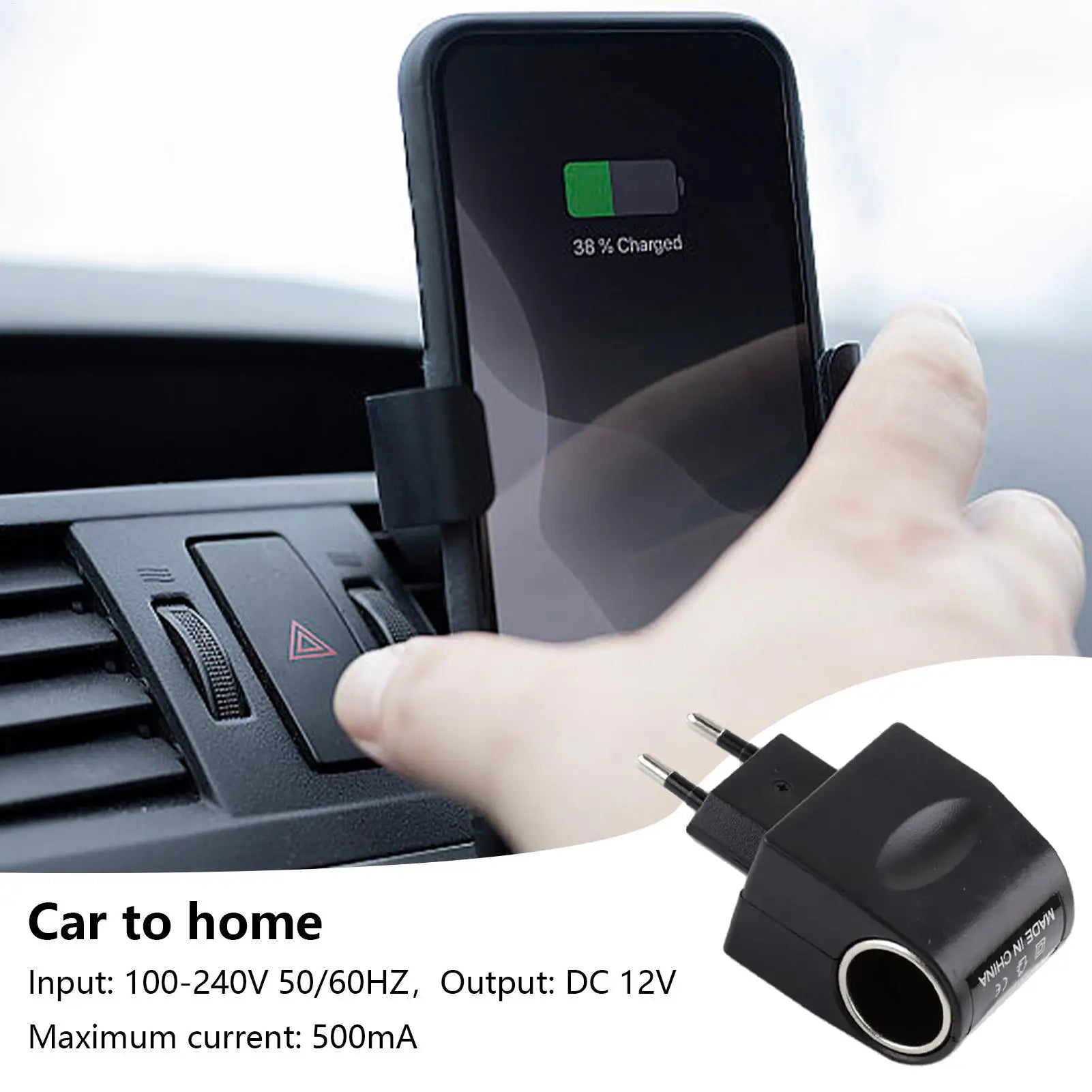 12 Volt Car Adapter 220V 12V LED Indicator Converter Black Automotive