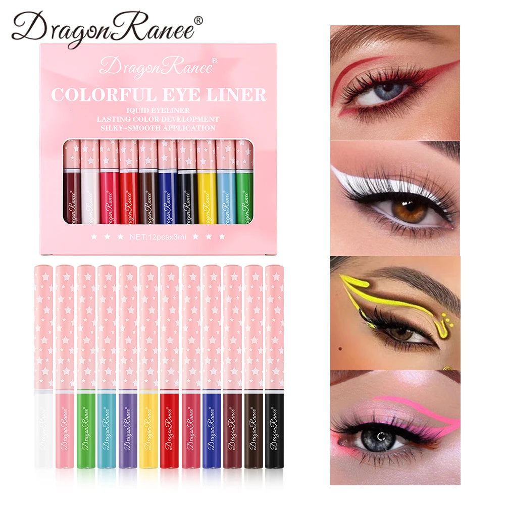 12Pcs/Set Eyeliner Pen Set, Quick-Drying, Smooth, Non-Smudging, Ultra-Fine, Long-Lasting, Non-Fading, Precise Application, Holiday Party Eyeshadow Pen Set Zpaxo D9008 Full Size