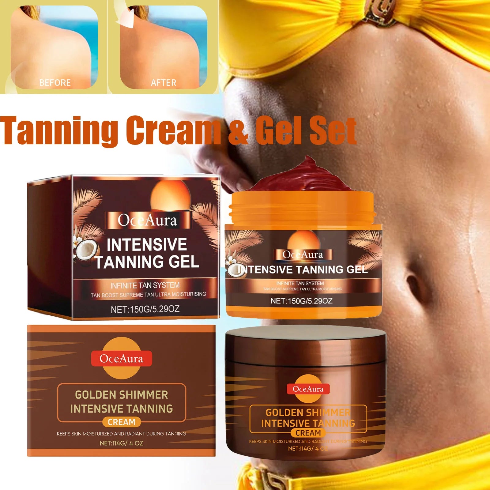 OceAura Self Tanning Gel & Cream Set | Sunless Bronzer Self Tanner Set Zpaxo