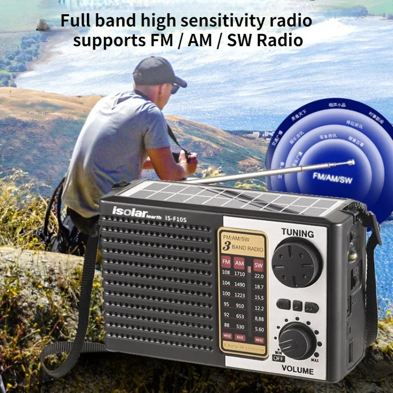Wireless Bluetooth Speaker LED Flashlight FM AM SW Radio Solar