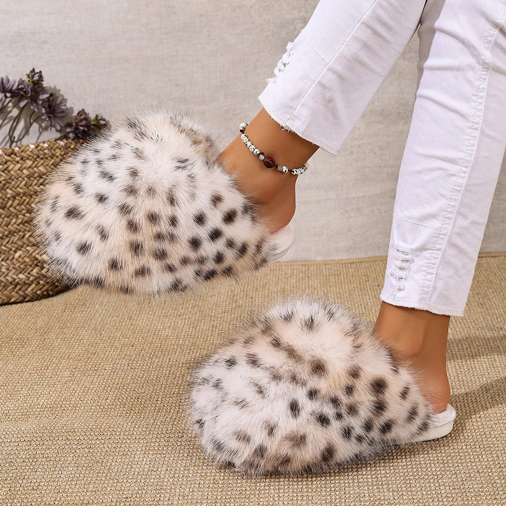 Women Slippers Anti-slip Home Cotton Slides Women Warm Faux Fur Indoor Fluffy Slippers Women Autumn Winter House Shoes Female Zpaxo