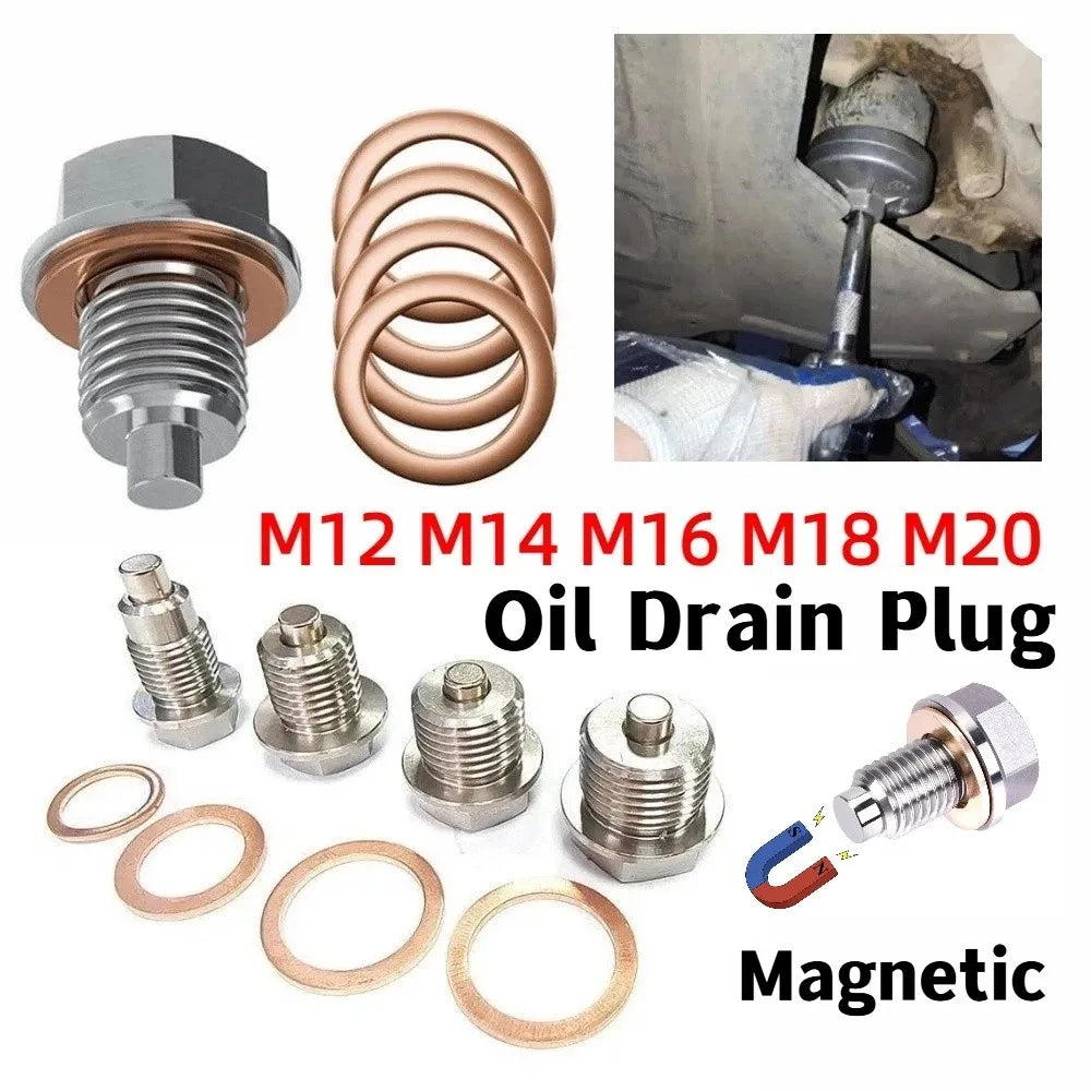 M12 M14 M16 M18 M20 Magnetic Oil Drain Plug Stainless Steel Magnetic Sump Drain Nut Bolt Copper Gasket 5Pcs Copper Gasket Zpaxo