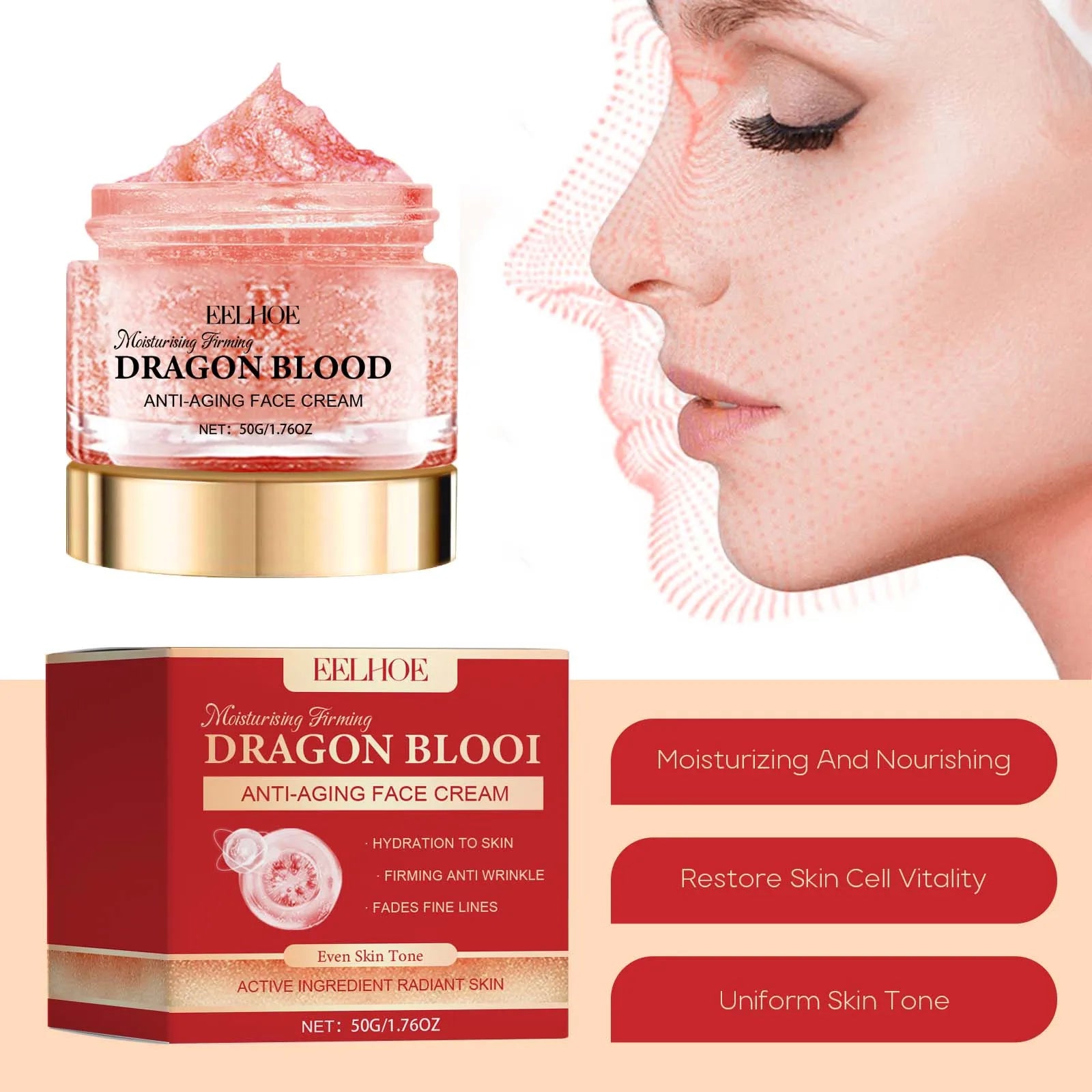 Dragon Blood Face Cream Fade Fine Lines Pore Shrinking Facial Rejuvenation Nourishing Brightening Firming Moisturizing Cream Zpaxo