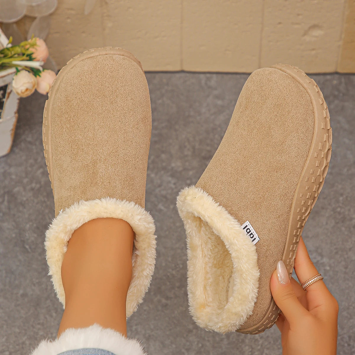 Women Snow Boots Wear Non-slip Wear-resistant Soft Bottom Warm Shoes Winter Cotton Slippers Plush Warm Thick Home Shoes Women Zpaxo Beige 36