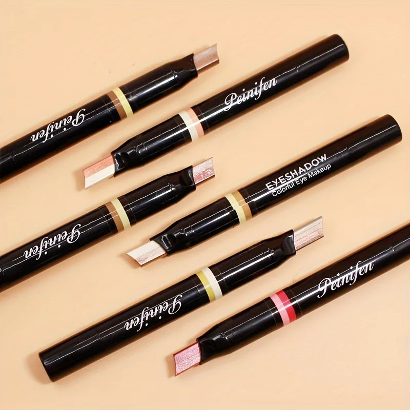 2-in-1 Highlight Glitters Eyeshadow Stick Double-ended 2-color Glitters Pearlescent Earth Brown Tone Not Smudged Eye Makeup Zpaxo