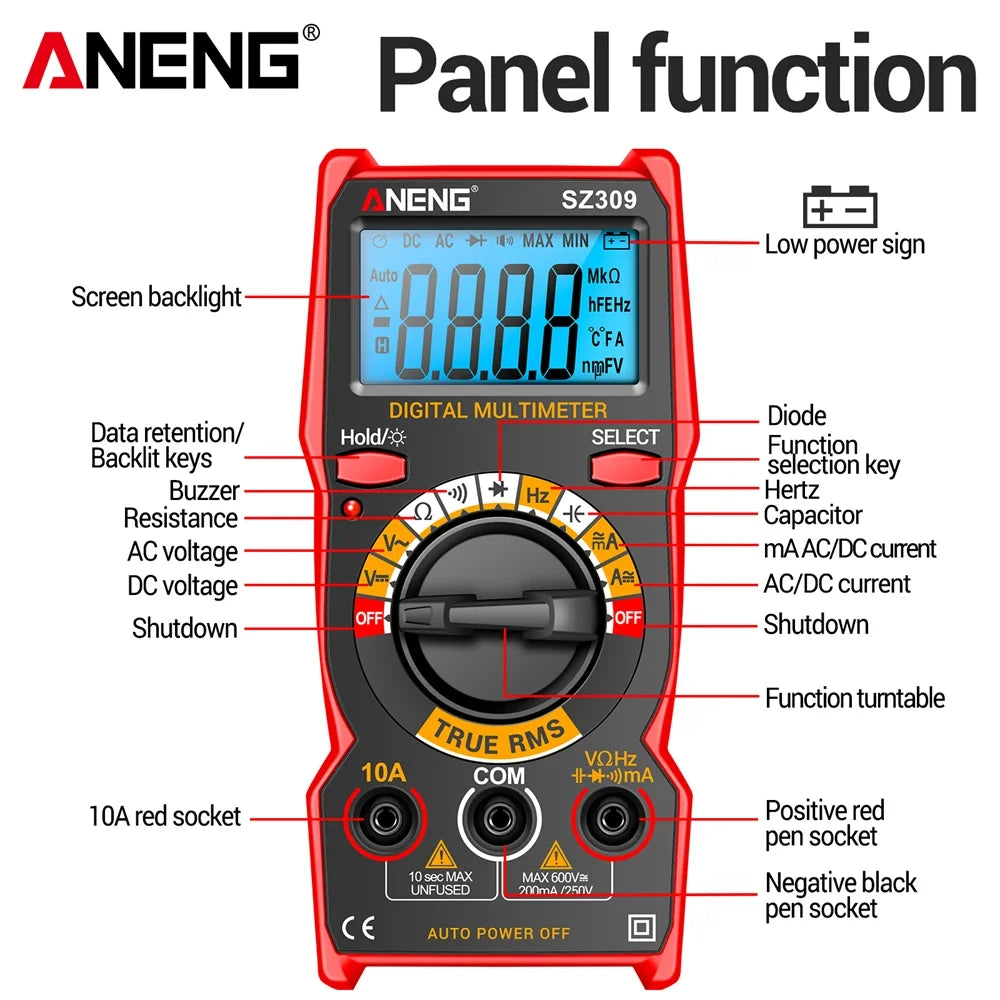 ANENG SZ309 Smart Multimeter 1999 Count Voltage Meter Multimetro Easy