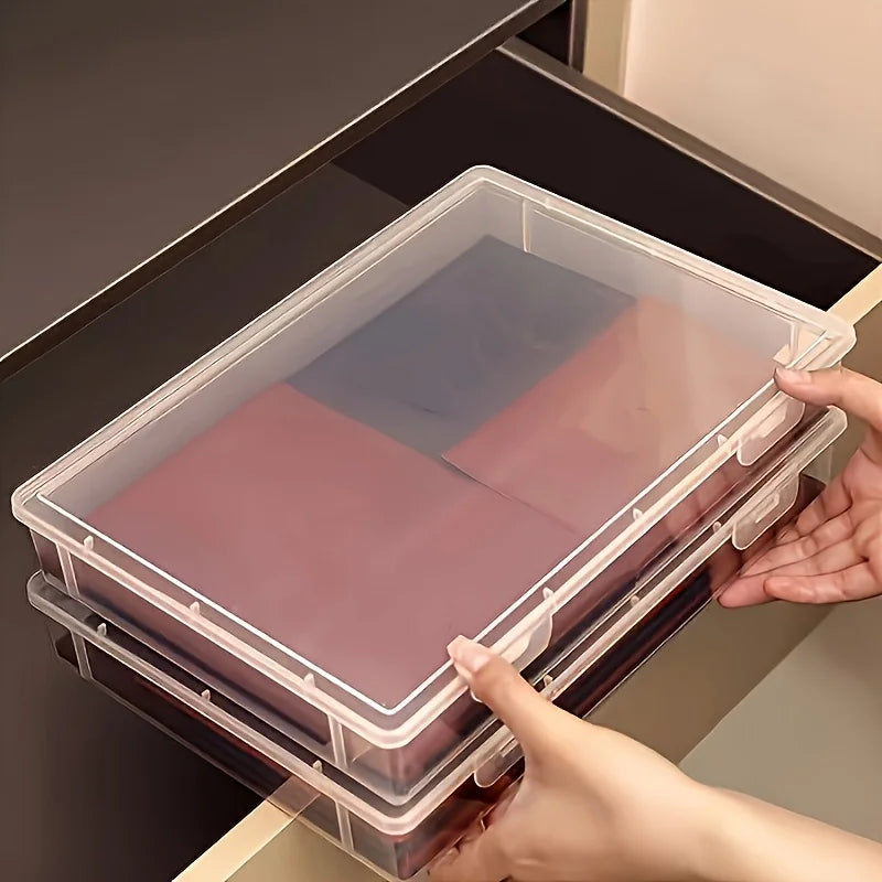 A4 Clear Plastic Storage Box Hinged Lid Desktop Organizer Office