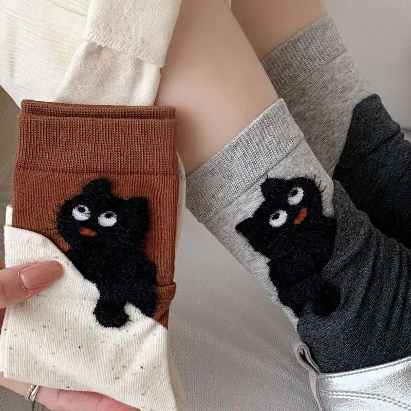 Mid-tube Couple Socks Soft Comfort Durable Sweat-absorbing 3D Cat Zpaxo