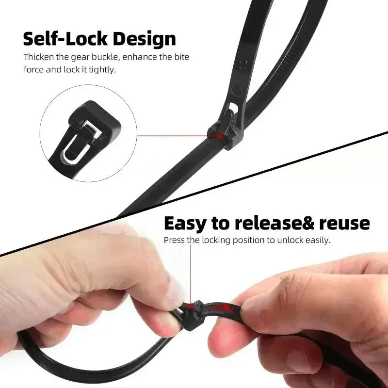 1000 Nylon Cable Ties Self-locking Cord Straps Adjustable Cables
