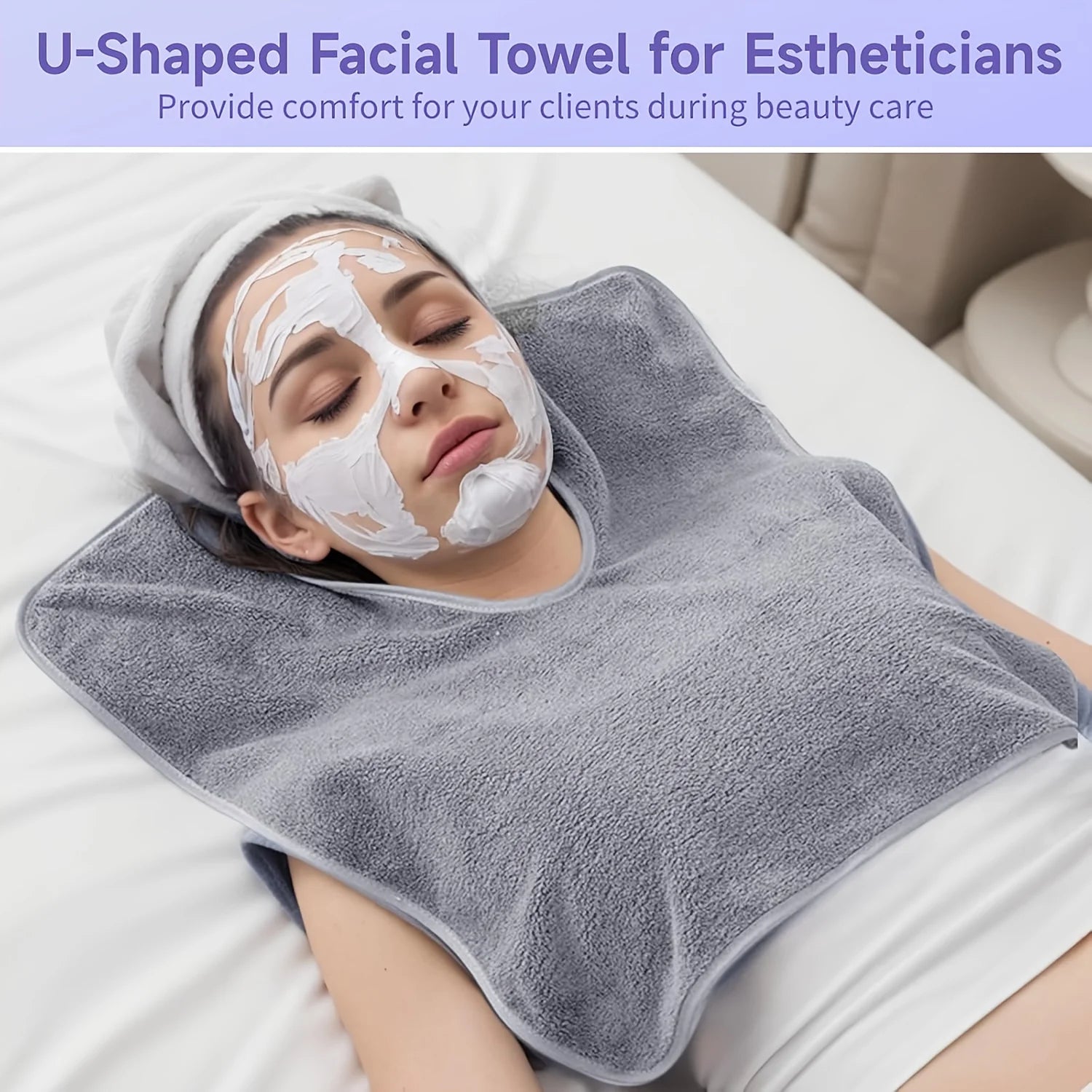 Facial Beauty Towels U-shaped Soft Lightweight Gray White Skincare