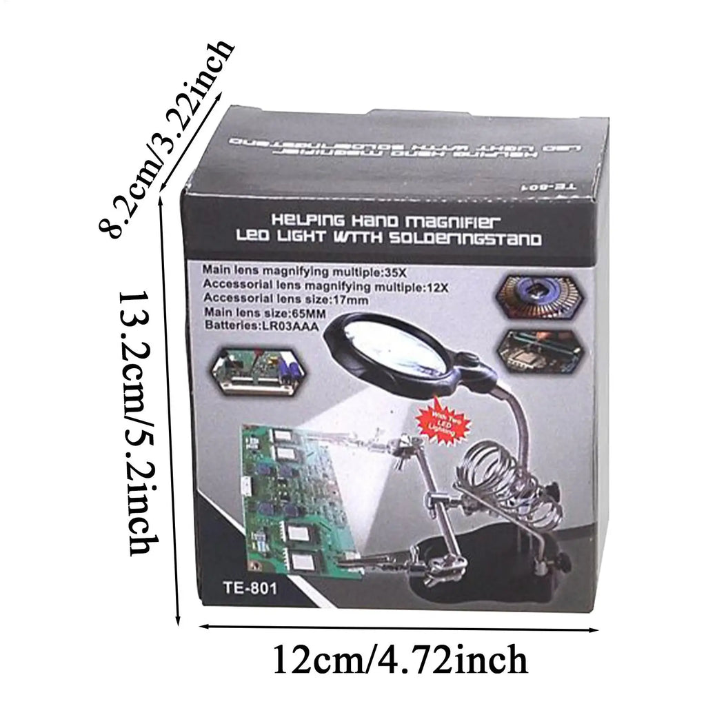 LED Helping Hands Soldering Station Magnifying Glass Clips Adjustable