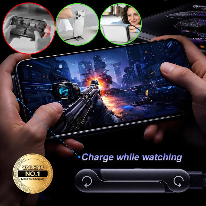 USB Type C Flat Charger Charging Cable C Kick Cable Stand with Invisible Support Foldable Phone Holder 240W Charge Wire Bracket Zpaxo