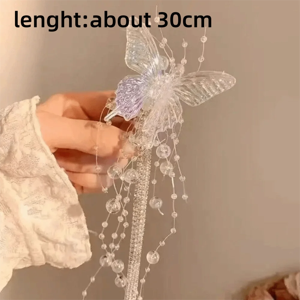 Butterfly Tassel Hairpin Photo Shoot Accessories Transparent Pearl Zpaxo