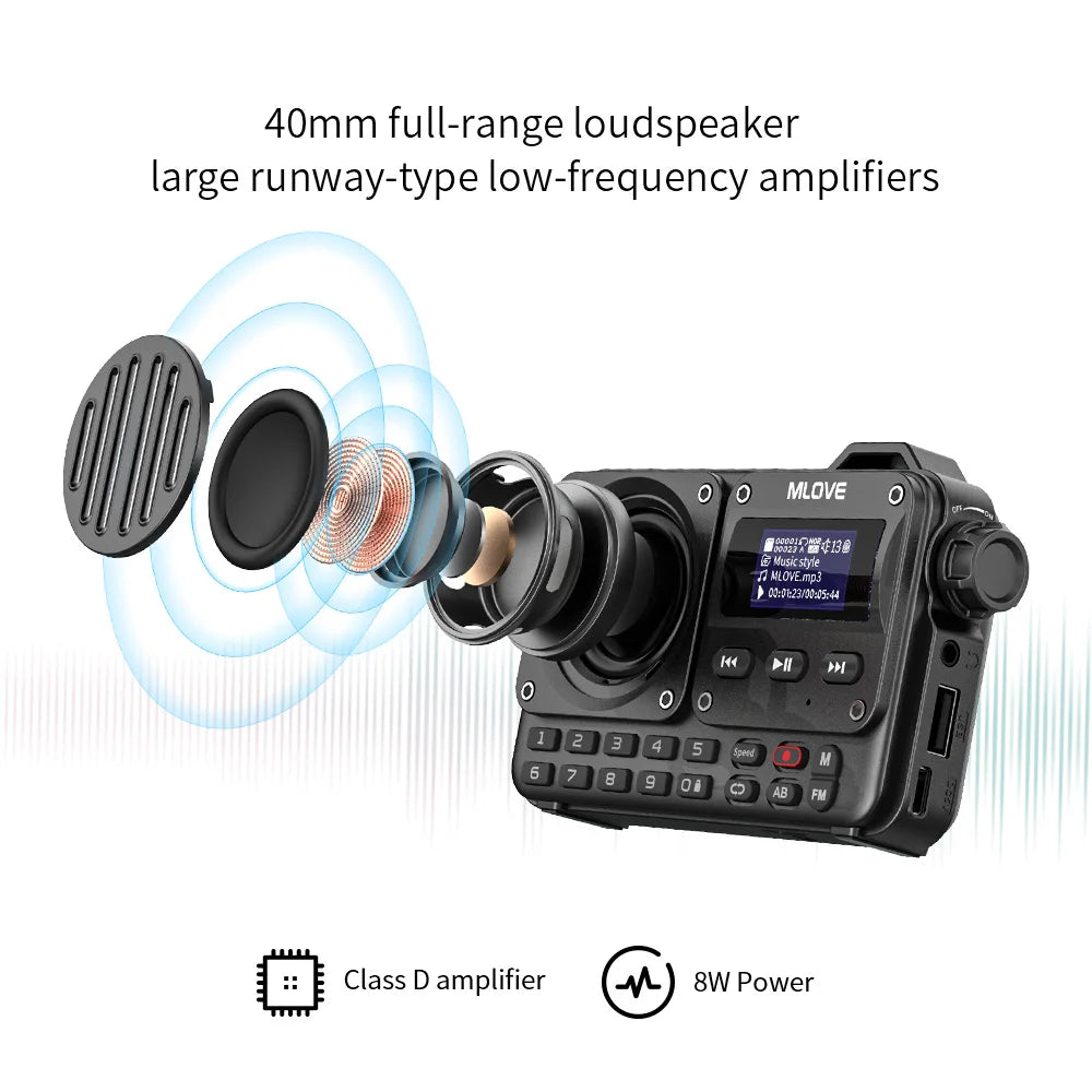 MLOVE BV800 Super-Portable Bluetooth Speaker with FM Radio,LCD Screen Display, Antenna, AUX Input, USB Disk, TF Card, MP3 Player Zpaxo