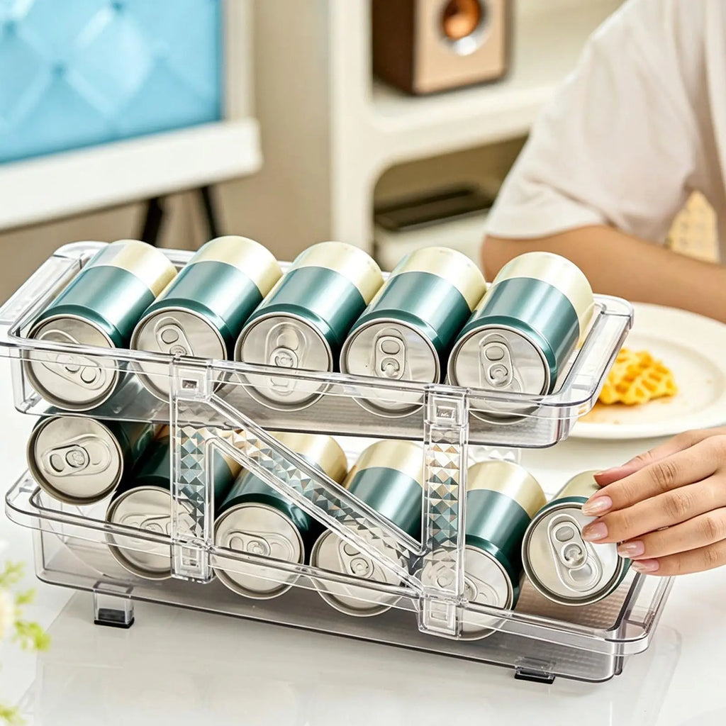 Soda Can Organizer Refrigerator 2-Layer Adjustable Width Bin Holder