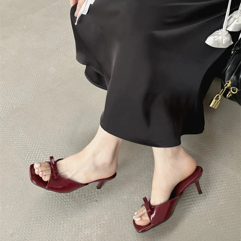 2025 Summer New Style Outwear Bow High Heel Slippers Women's French Sandals Zpaxo